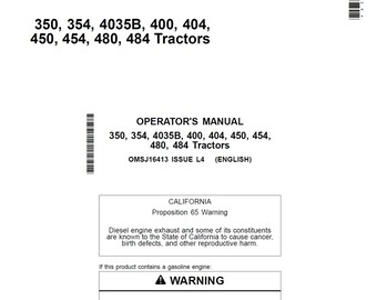 John Deere 350, 354, 4035B, 400, 404, 450, 454, 480 und 484 Traktor Wartung und Bedienungsanleitung OMSJ16413 PDF