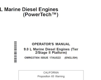 John Deere PowerTech 9.0 L (Tier 2 Stage II Platform) Marine Diesel Engines Maintenance and Operator Manual OMRG37504 PDF