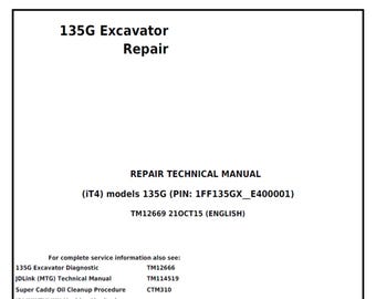 John Deere 135G Bagger Reparatur Technisches Handbuch TM12669 PDF