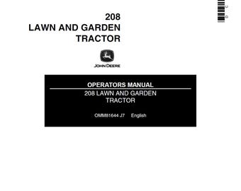 John Deere 208 Onderhouds- en bedieningshandleiding voor gazon- en tuintractoren OMM81644 (pdf)