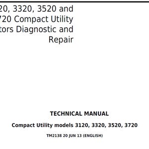 Op de afbeelding: Een witte technische handleiding voor compacte nutstractoren. De omslag bevat de tekst: "3120, 3320, 3520 en 3720 Compacte Nutstractoren Diagnose en Reparatie." De handleiding is voor de modellen 3120, 3320, 3520 en 3720.