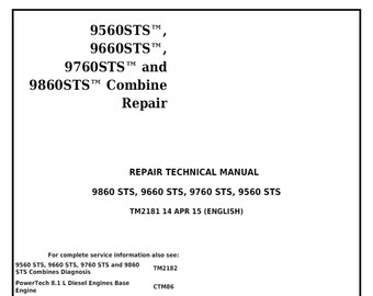 John Deere 9560 STS 9660 STS 9760 StS 9860 STS Combines Technical Manual TM2181 PdF