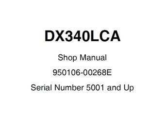 Doosan DX340LCA Excavator  S/N 5001 and Up Service Shop Manual 950106-00268E PDF