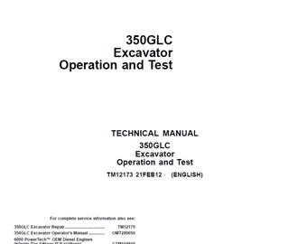 Manual Técnico de Operação e Teste da Escavadeira John Deere 350GLC TM12173 PDF
