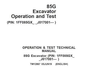 Manual técnico de funcionamiento y pruebas de la excavadora John Deere 85G TM12867 PDF