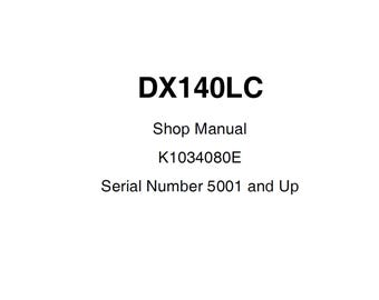 Doosan DX140LC Bandgrävmaskin Verkstadsmanual Serienummer 5001 och uppåt K1034080E PDF