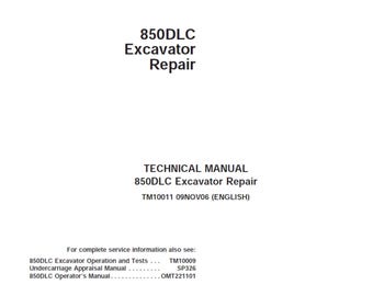 Manual técnico de reparación de la excavadora John Deere 850DLC TM10011 PDF