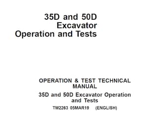 John Deere 35D and 50D Excavator Operation and Tests Technical Manual TM2263 PDF