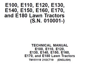 Manual técnico de tractores cortacésped John Deere E100 E110 E120 E130 E140 E150 E160 E170 E180 TM151119 PDF