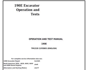 John Deere 190E Bagger Reparatur Technisches Handbuch + Bedienungs- und Test Handbuch TM1540 & TM1539 PDF