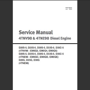 Yanmar 4TNV98 & 4TNE98 Diesel Engine Workshop Service Manual PDF Digital Download