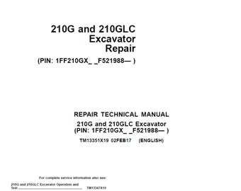 Teknisk manual för reparation av John Deere 210G 210GLC grävmaskin TM13351X19 PDF