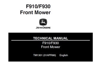 John Deere F910 F930 Front Mower Repair Technical Manual TM1301 PDF