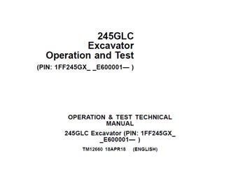 John Deere 245GLC 掘削機操作試験マニュアル TM12660 PDF