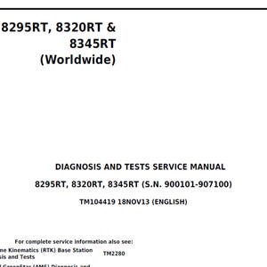 May include: A white document with black text. The title reads "8295RT, 8320RT & 8345RT (Worldwide)". Below, it says "DIAGNOSIS AND TESTS SERVICE MANUAL". The document includes model numbers and a serial number.