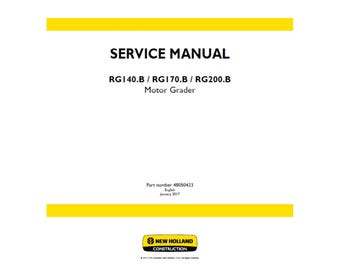 Manual de piezas para motoniveladoras New Holland RG140.B, RG170.B y RG200.B (número de pieza 48050423). Descarga del manual de servicio y taller en formato PDF.