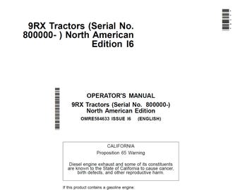 John Deere 9RX Tractor Maintenance and Operators Manual OMRE584633 PDF
