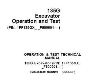 Manuale tecnico di funzionamento e collaudo dell'escavatore John Deere 135G TM14053X19 PDF
