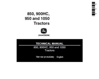 John Deere 1050 850 900HK 950 Kommunaltraktoren Technisches Handbuch TM1192 PDF