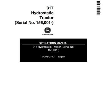 John Deere 317 油圧式トラクター メンテナンスおよびオペレーターマニュアル OMM84243 PDF 1