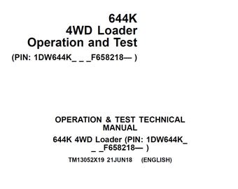 John Deere 644K 4WD lastare drifttestmanual TM13052X19 2018 PDF
