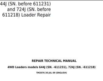 Manual técnico de reparación de cargadoras John Deere 644J y 724J TM2076 PDF