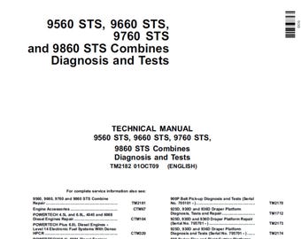John Deere 9560 STS 9660 STS 9760 STS and 9860 StS Combine  Diagnosis and Test Technical Manual TM2182 PdF
