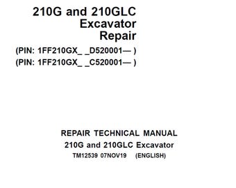 Teknisk manual för reparation av John Deere 210G och 210GLC grävmaskiner TM12539 PDF