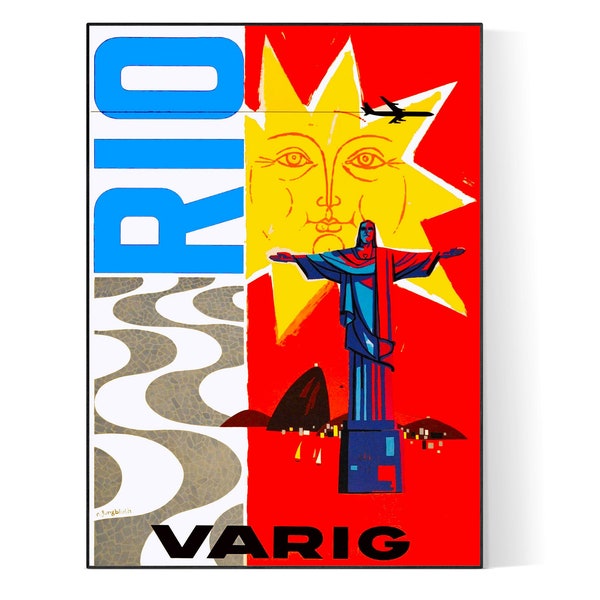 Vintage Varig Brazil Rio de Janeiro Travel Poster download