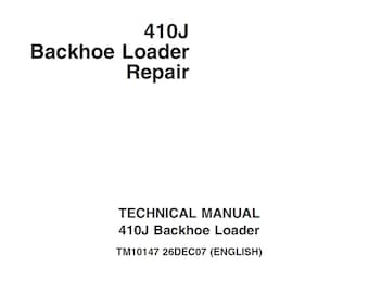 John Deere 410J grävlastare reparations teknisk manual TM10147 PDF