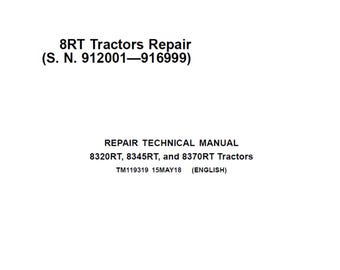 Manual técnico de reparación de tractores John Deere 8320RT, 8345RT y 8370RT TM119319 (PDF)