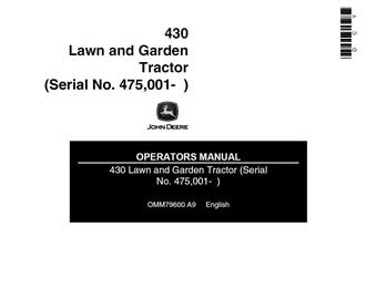 John Deere 430 Lawn and Garden Tractor Maintenance and Operators Manual OMM79600 PDF