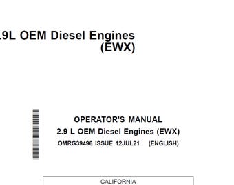 John Deere 2,9-Liter-OEM-Dieselmotor (EWX) Wartungs- und Bedienungsanleitung OMRG39496 PDF