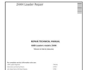 Manual técnico de reparación de cargadoras John Deere 244H 4WD TM1629 PDF