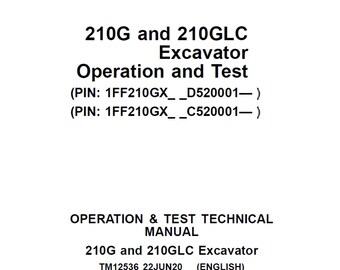 Manual técnico de funcionamiento y pruebas de las excavadoras John Deere 210G y 210GLC TM12536 PDF