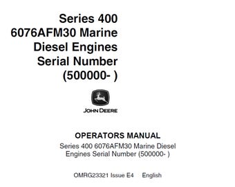 John Deere Series 400 6076AFM30 Marine Diesel Engines Maintenance and Operator Manual OMRG23321  PDF