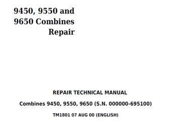John Deere 9450 9550 9650 Mähdrescher Reparatur Technisches Handbuch TM1801 PDF