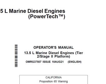 John Deere 13.5L Marine Diesel Engine Tier 2 Stage II Platform Maintenance and Operator Manual OMRG37507 PDF
