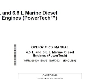 John Deere PowerTech 4.5 L & 6.8 L Marine Diesel Engines Maintenance and Operator Manual OMRG39400 PDF