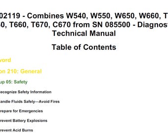 John Deere W540 W550 W650 W660 T550 T560 T660 T670 C670 Combines Repair Diagnostics Operation and Test Manual TM402119 PDF