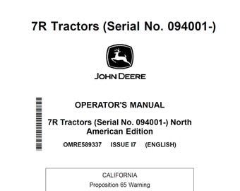 John Deere 7R Tractor Maintenance and Operators Manual OMRE589337 PDF