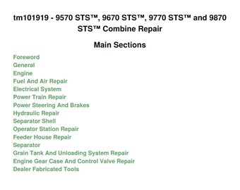 John Deere 9570 STS 9670 STS 9770 STS 9870 StS Combine Repair Technical Manual TM101919 PdF