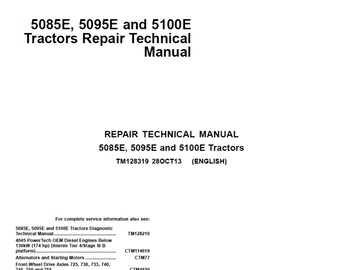John Deere 5085E, 5095E och 5100E traktorer, reparationsteknisk manual TM128319 PDF