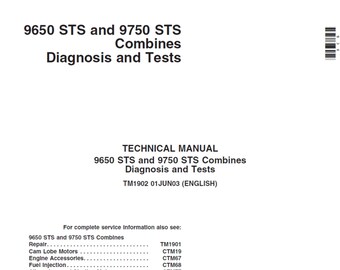 John Deere 9650 STS and 9750 STS Combines Diagnosis and Tests Technical Manual TM1902 PDF