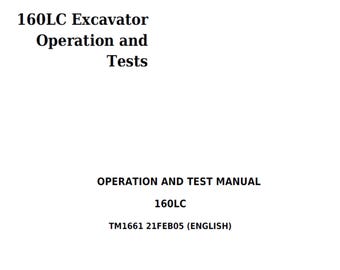 John Deere 160LC Excavator Operation Test Manual TM1661 PDF