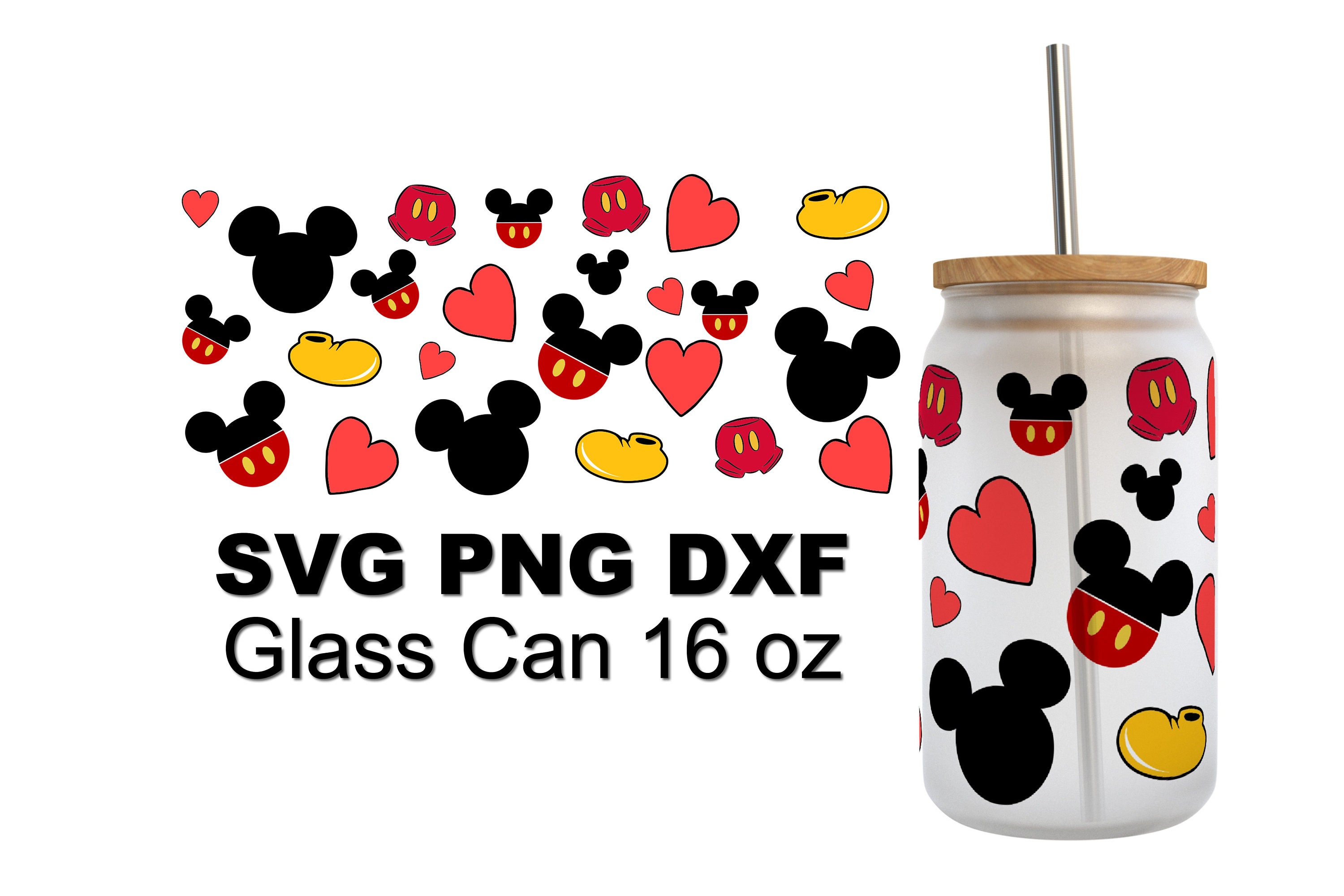 Never Grow up Mickey Mouse Can Shaped Glass With Vinyl Design and