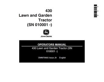 John Deere 430 Lawn and Garden Tractor Maintenance and Operators Manual OMM79665 PDF 1