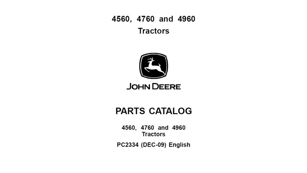 John Deere 4560 4760 and 4960 Tractor Spare Parts Catalog Parts Manual ...