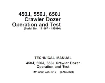John Deere 450J 550J 650J Crawler Dozer and Test Technical Manual TM10292 PDF