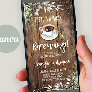 Invitación de cumpleaños rústica con café, invitación digital, plantilla editable de Canva, A109SM